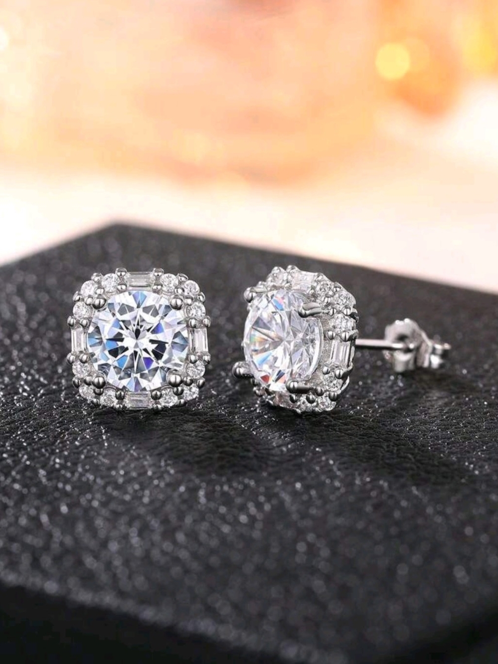 White Rhodium Quartz Stud Earrings